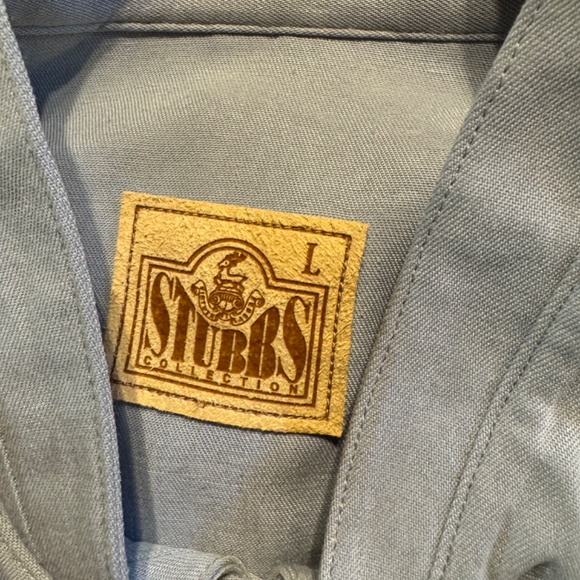 Men's Pale Blue Stubbs Wester Texas Star Button Long Sleeve Banded Collar SZ L - Picture 10 of 11